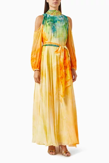 Belted Off-shoulder Maxi Dress