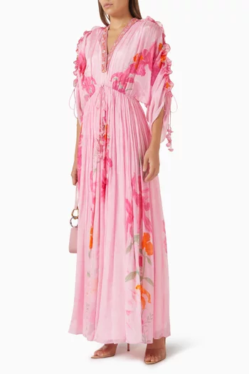 Floral-print Drawstring Maxi Dress