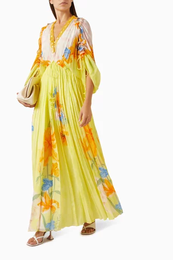 Floral-print Drawstring Maxi Dress