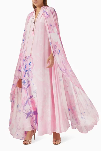 Floral-print Cape Maxi Dress