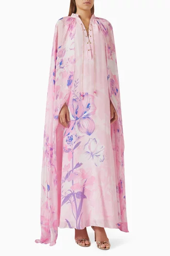 Floral-print Cape Maxi Dress