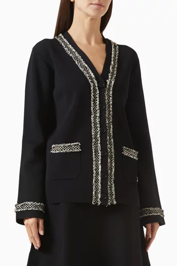 كارديغان منسوج بأشرطة مطرزة ببوكليه