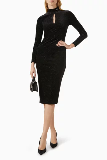 فستان متوسط الطول مخمل لامع