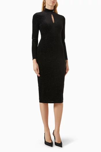 فستان متوسط الطول مخمل لامع