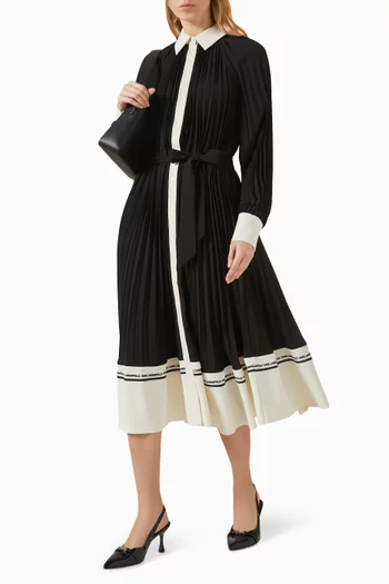 فستان متوسط الطول بنمط قميص بطيّات