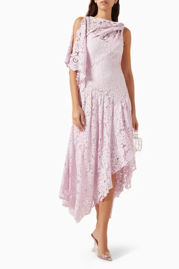 Asymmetrical Midi Dress in Corded Lace