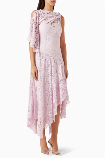 Asymmetrical Midi Dress in Corded Lace