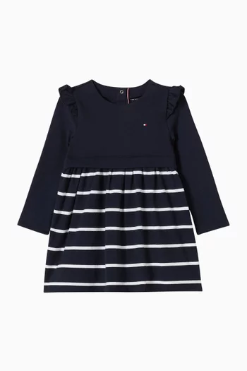 Essential Striped Frill Dress in Cotton-terry