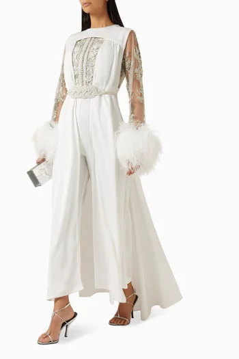 Feather Cuff 2-piece Jumpsuit Set