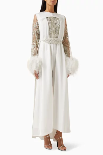 Feather Cuff 2-piece Jumpsuit Set