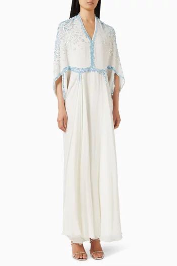 Mirror-embellished Draped Kaftan in Georgette
