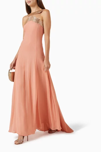 Embellished Maxi Dress in Georgette