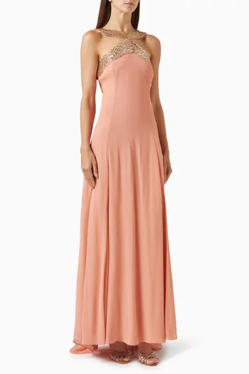 Embellished Maxi Dress in Georgette