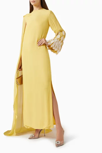 Embellished-sleeve Maxi Dress in Georgette