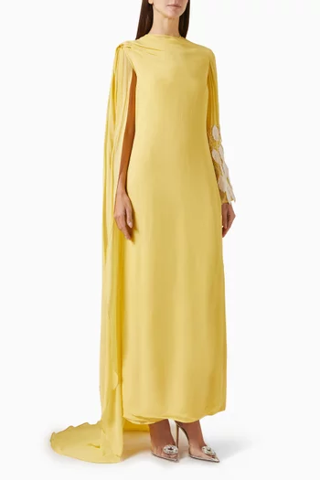 Embellished-sleeve Maxi Dress in Georgette