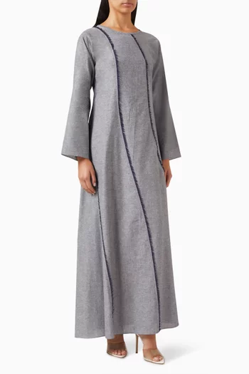 فستان طويل بحواف منسلة دينم قطني