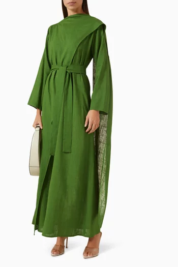 فستان طويل بحزام قطن وكتان