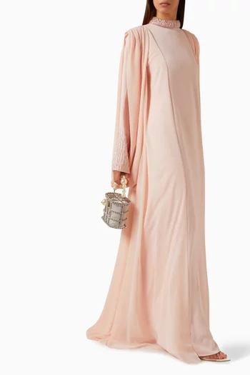 قفطان مطرز بالخرز كريب وشيفون