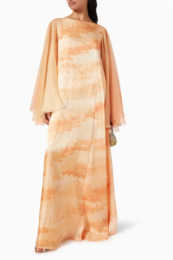 قفطان مزين بنقشة حرير وشيفون