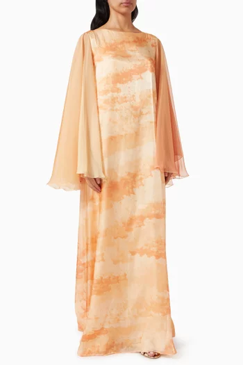 قفطان مزين بنقشة حرير وشيفون