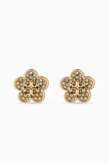 Kira Pavé Flower Stud Earrings in 18kt Gold-plated Brass