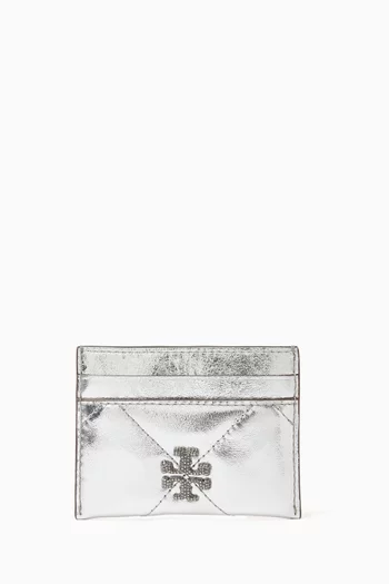Kira Diamond Quilt Card Case in Crinkled Leather
