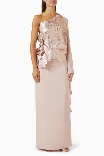 Petal & Leaf One-shoulder Maxi Dress
