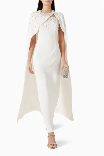 فستان سينثيا طويل بكاب وتطريزات بالكريستال