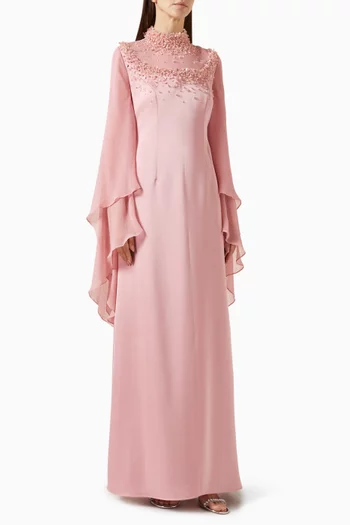 فستان طويل مطرز بالكريستال