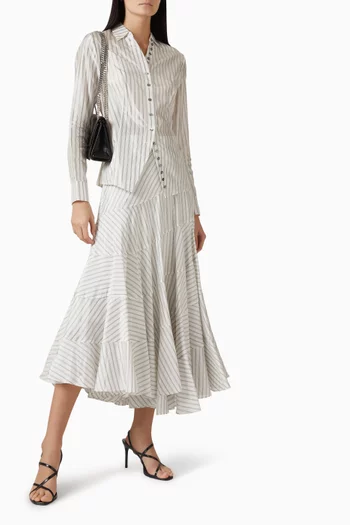 تنورة مخططة بقصة غير متماثلة فيسكوز