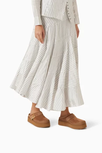 حذاء ميلو مفتوح من الخلف بنعل سميك فرو وشمواه