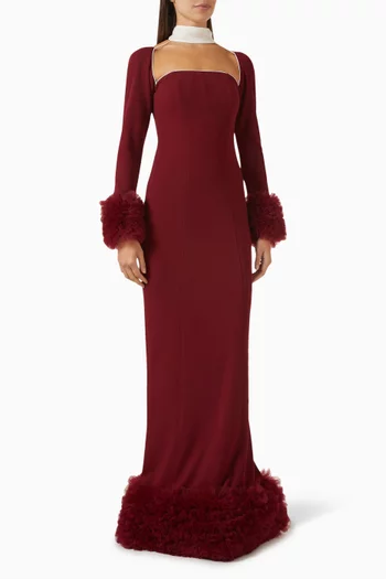 فستان سهرة دازيل بكشكش قماش سكوبا