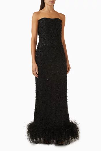 فستان سهرة لافارا مطرز بالريش والخرز