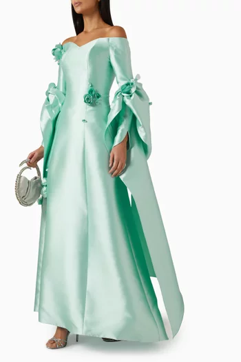 Off-shoulder Cape Gown in Mikado