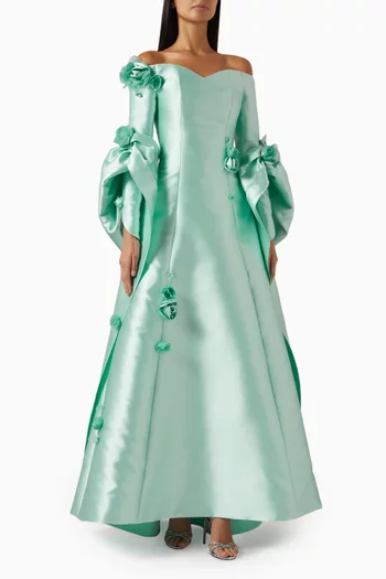 Off-shoulder Cape Gown in Mikado