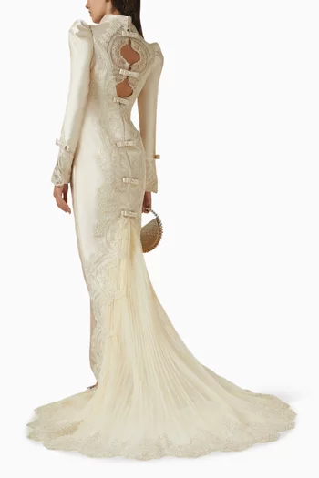 فستان طويل بقصة مستقيمة ستان