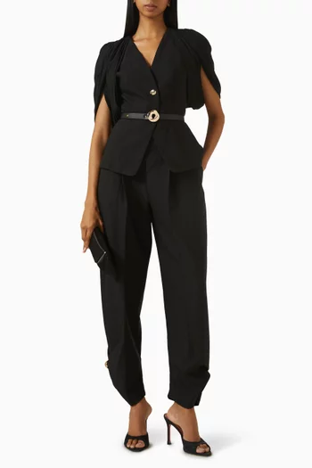 بلوزة بأكمام درابيه وحزام