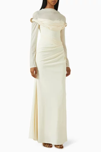 فستان بدرابيه وياقة عالية