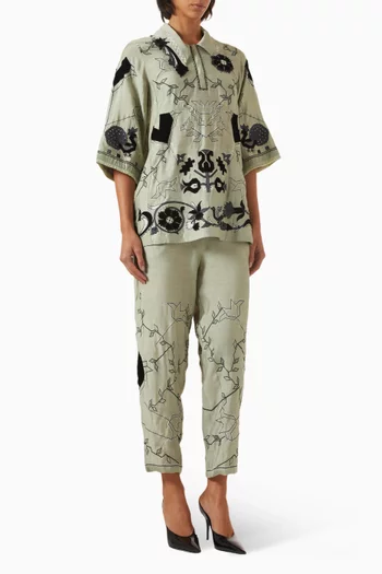 Embroidered Shirt & Pants Set in Khaadi-silk