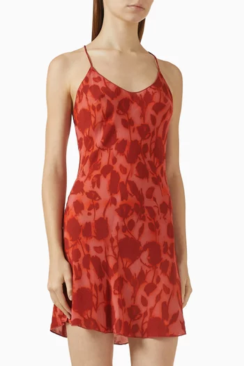 فستان لوز قصير بنقشة زهور حرير جيانهونغ كريب