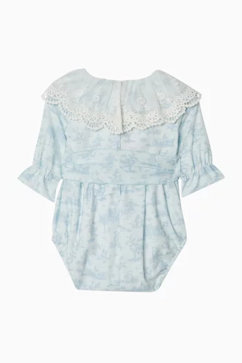 Printed Lace-trim Romper