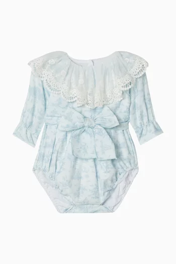 Printed Lace-trim Romper