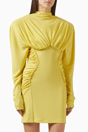 فستان قصير بطيّات كريب وجيرسيه