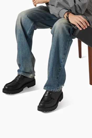 Hybrid Logo Loafers in Brushed Leather