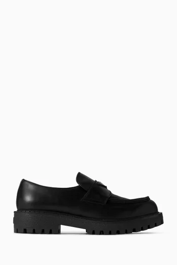 Hybrid Logo Loafers in Brushed Leather