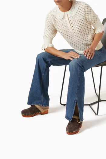 حذاء جينيت مفتوح من الخلف بكعب ويدج شمواه جلد عجل