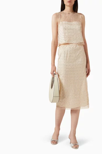 تنورة كيسي طويلة مطرزة بالترتر