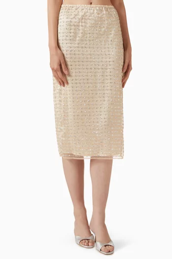 تنورة كيسي طويلة مطرزة بالترتر