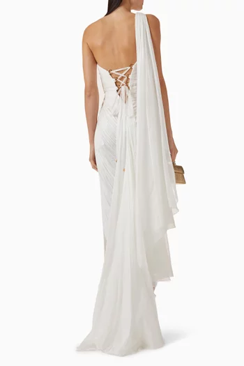 فستان سهرة بولين بكتف مكشوف حرير