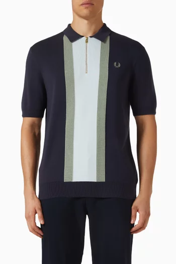 Textured Stripe Polo Shirt in Cotton Knit